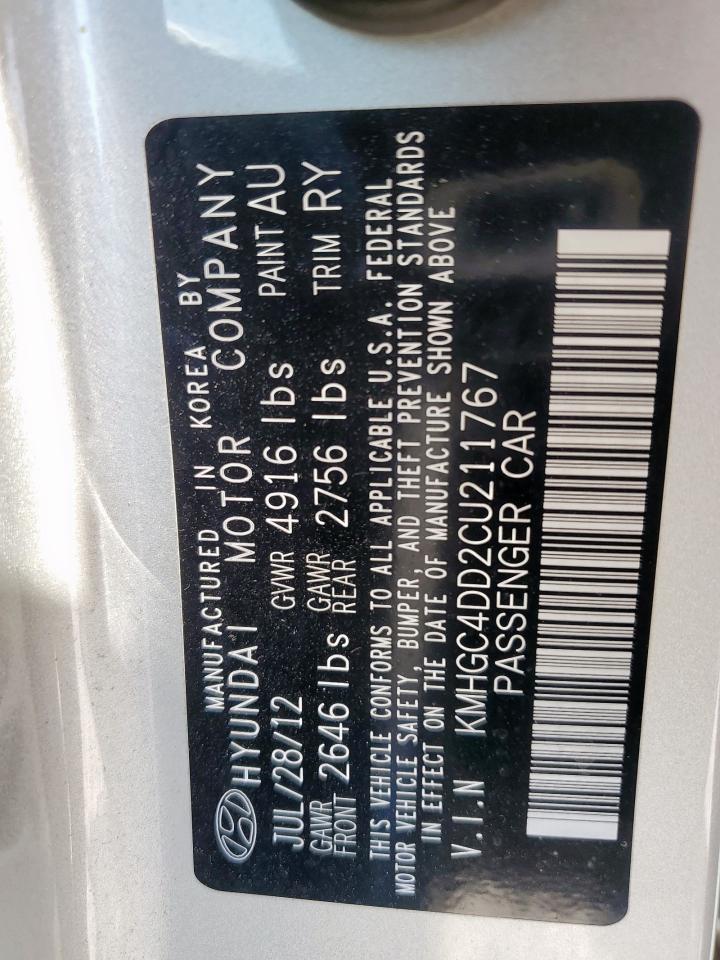 2012 Hyundai Genesis 3.8L VIN: KMHGC4DD2CU211767 Lot: 84550335