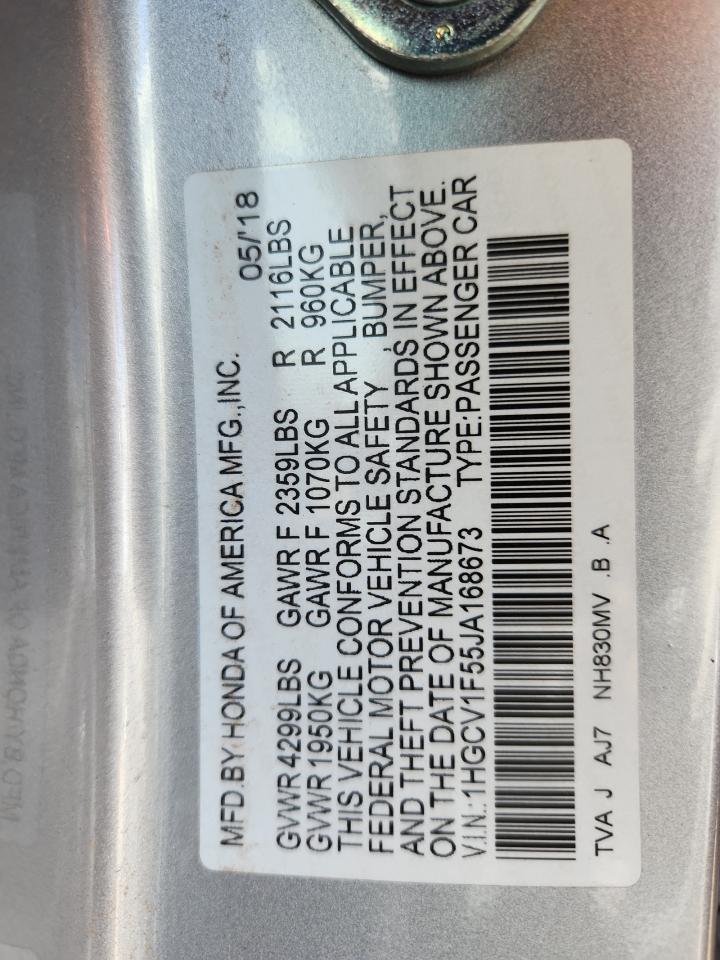 2018 Honda Accord Exl VIN: 1HGCV1F55JA168673 Lot: 80091795