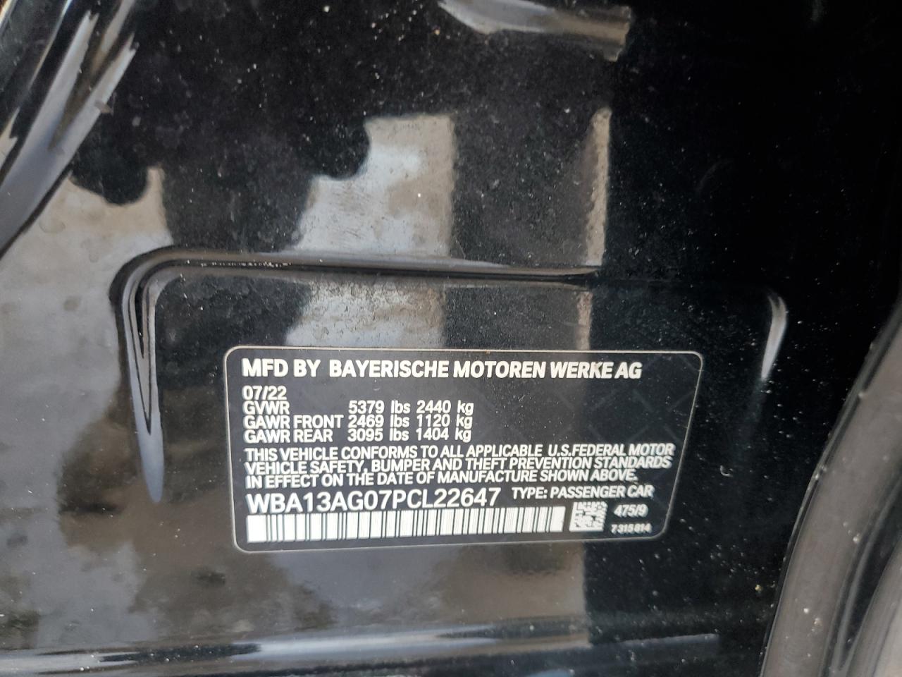 2023 BMW 530E VIN: WBA13AG07PCL22647 Lot: 84540065
