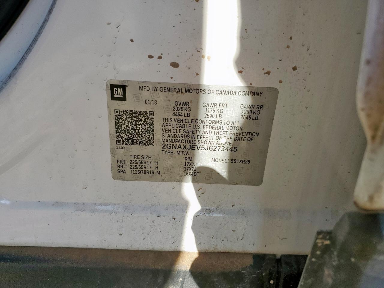 2018 Chevrolet Equinox Lt VIN: 2GNAXJEV5J6273445 Lot: 80810335