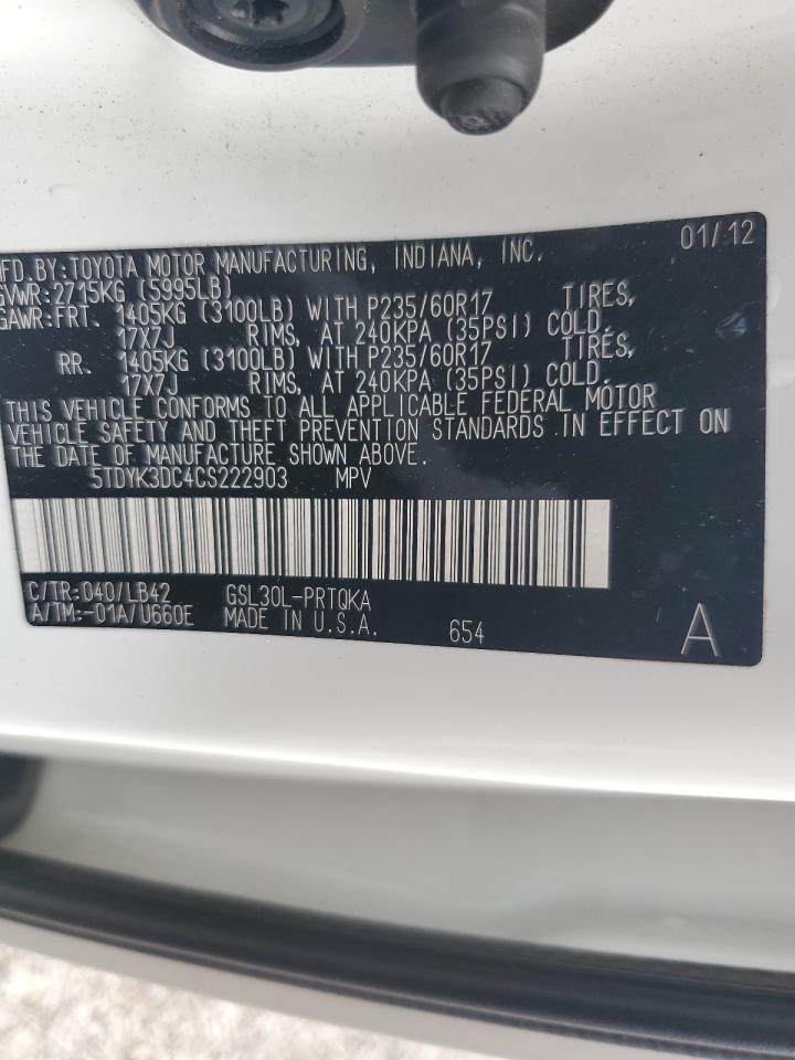 2012 Toyota Sienna Xle VIN: 5TDYK3DC4CS222903 Lot: 81548725