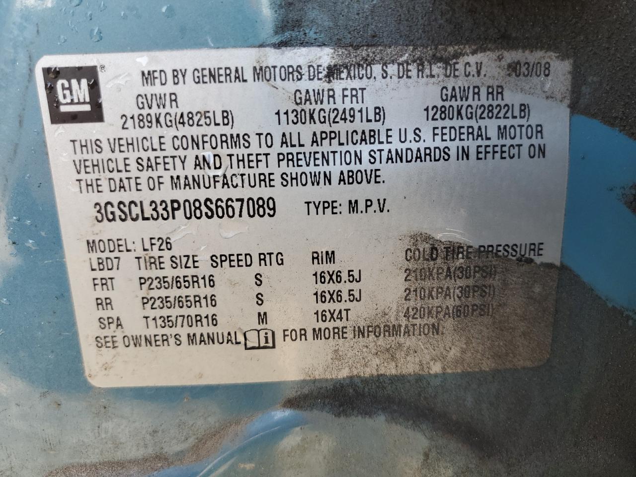 2008 Saturn Vue Xe VIN: 3GSCL33P08S667089 Lot: 80395485