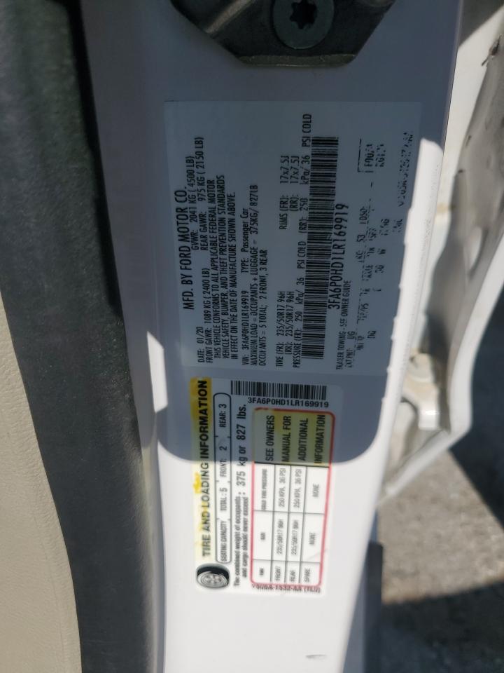 2020 Ford Fusion Se VIN: 3FA6P0HD1LR169919 Lot: 71656765