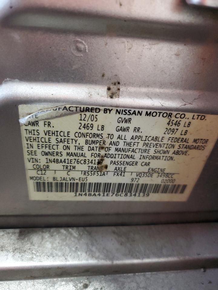 2006 Nissan Maxima Se VIN: 1N4BA41E76C834139 Lot: 70169245