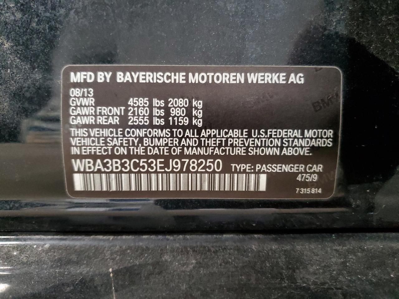 2014 BMW 328 Xi VIN: WBA3B3C53EJ978250 Lot: 80511205