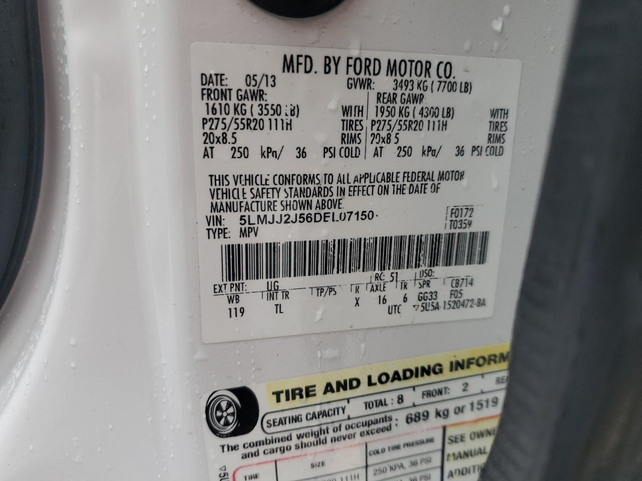 2013 Lincoln Navigator VIN: 5LMJJ2J56DEL07150 Lot: 81681065