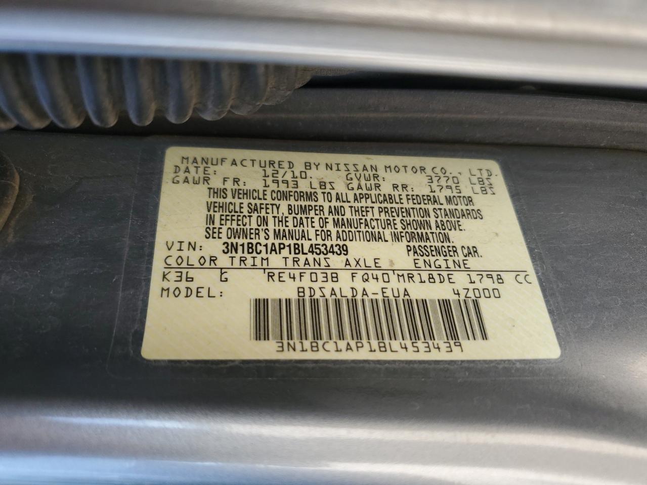 2011 Nissan Versa S VIN: 3N1BC1AP1BL453439 Lot: 72083135
