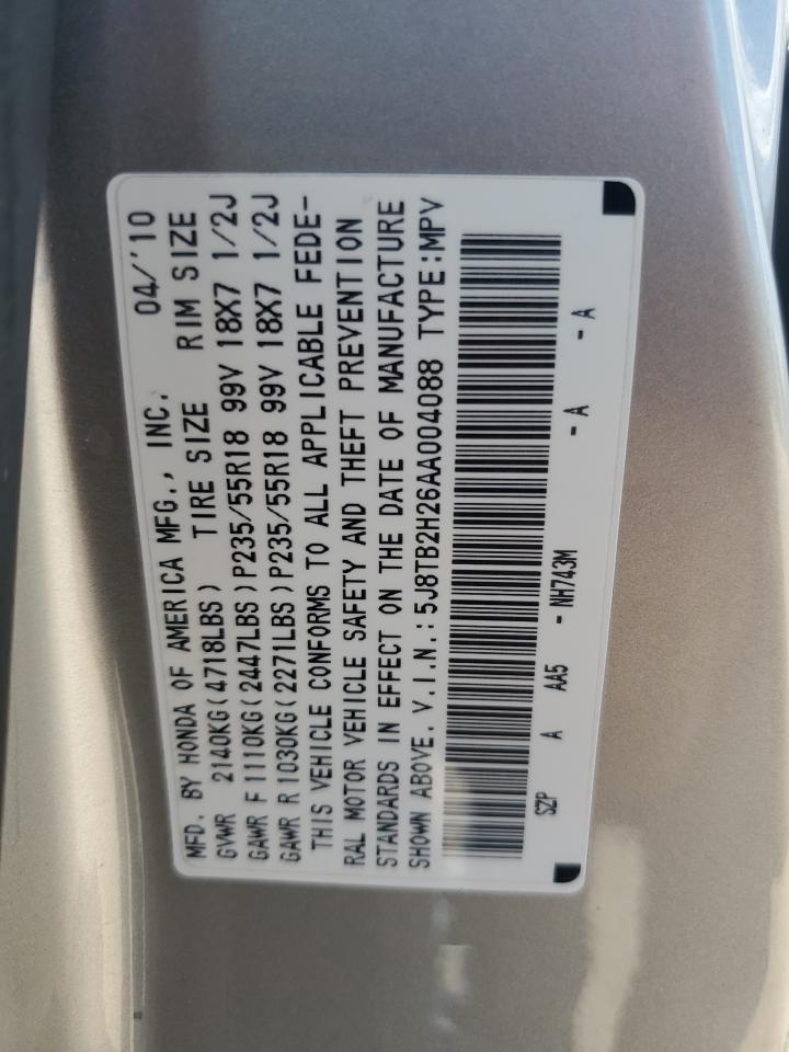 2010 Acura Rdx VIN: 5J8TB2H26AA004088 Lot: 84212255