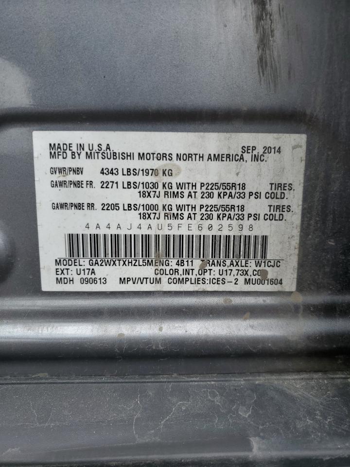 2015 Mitsubishi Rvr Gt VIN: 4A4AJ4AU5FE602598 Lot: 80280615