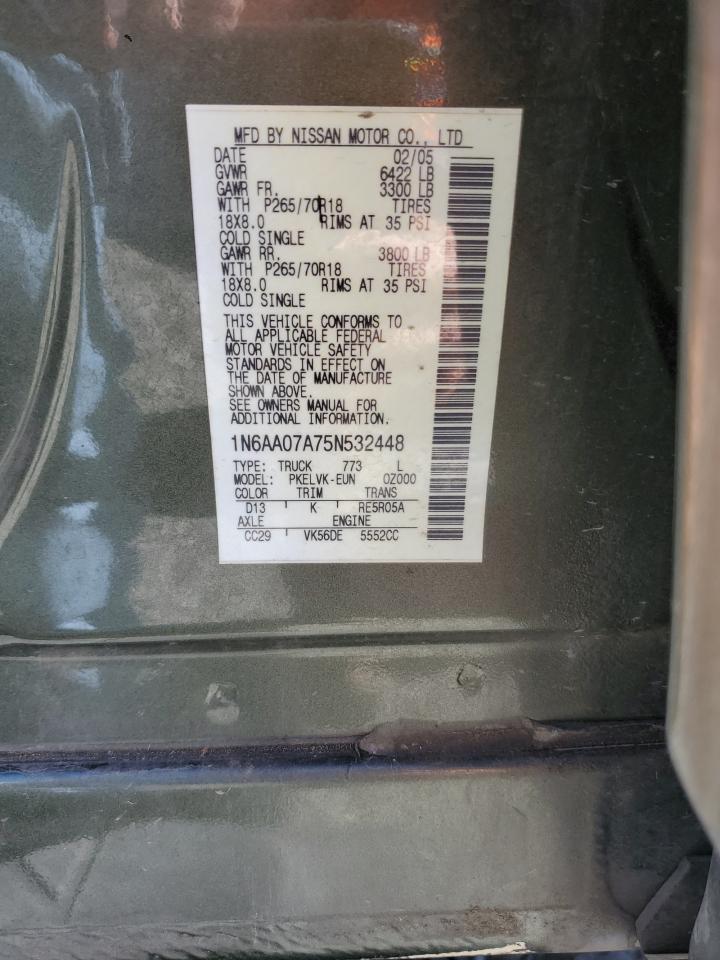2005 Nissan Titan Xe VIN: 1N6AA07A75N532448 Lot: 81325175