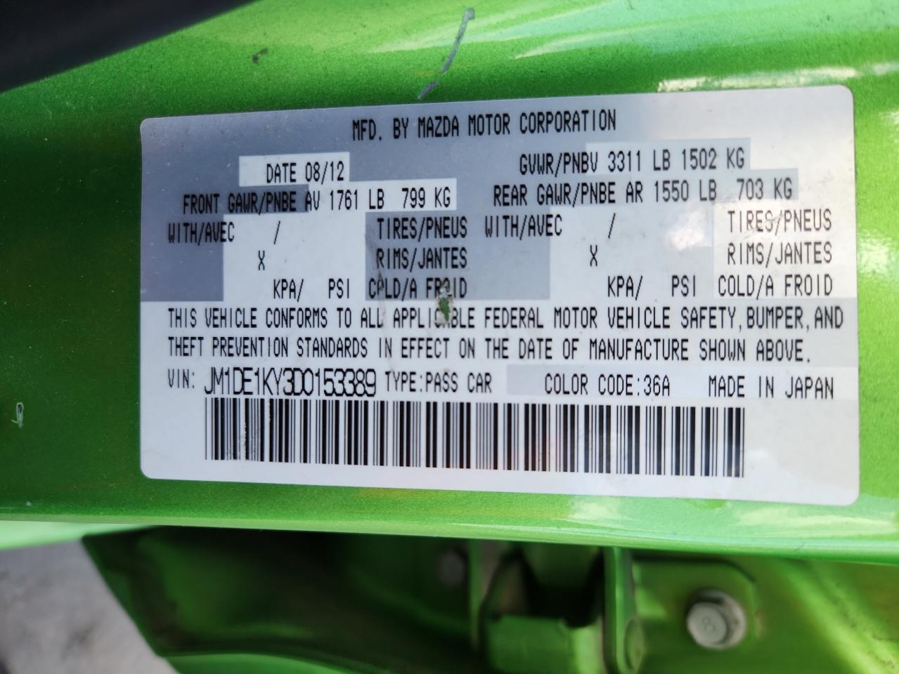 2013 Mazda Mazda2 VIN: JM1DE1KY3D0153389 Lot: 84065175