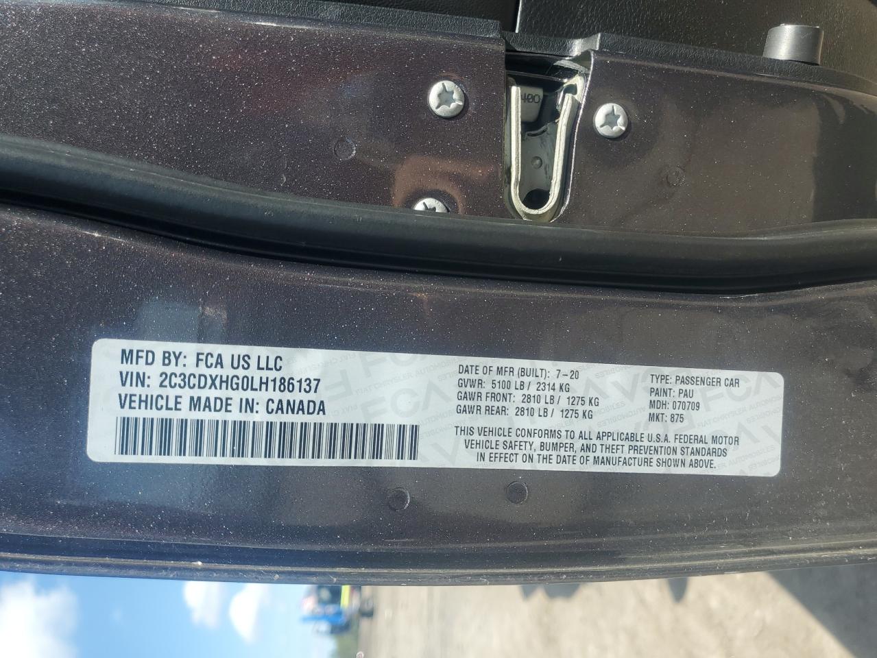 2020 Dodge Charger Gt VIN: 2C3CDXHG0LH186137 Lot: 80957945