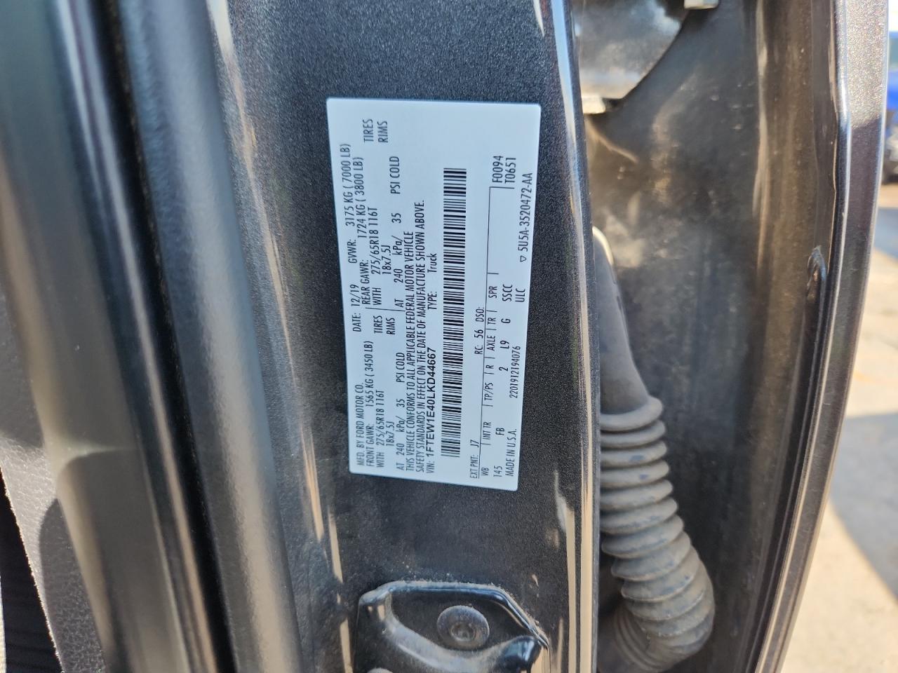 2020 Ford F150 Supercrew VIN: 1FTEW1E40LKD44667 Lot: 80857505