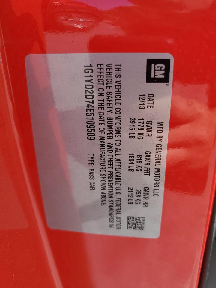 2014 Chevrolet Corvette Stingray 2Lt VIN: 1G1YD2D74E5109509 Lot: 70411105