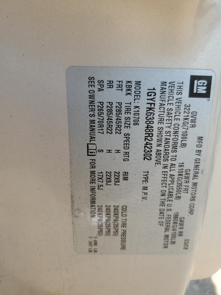 2008 Cadillac Escalade Luxury VIN: 1GYFK63848R242302 Lot: 80396165