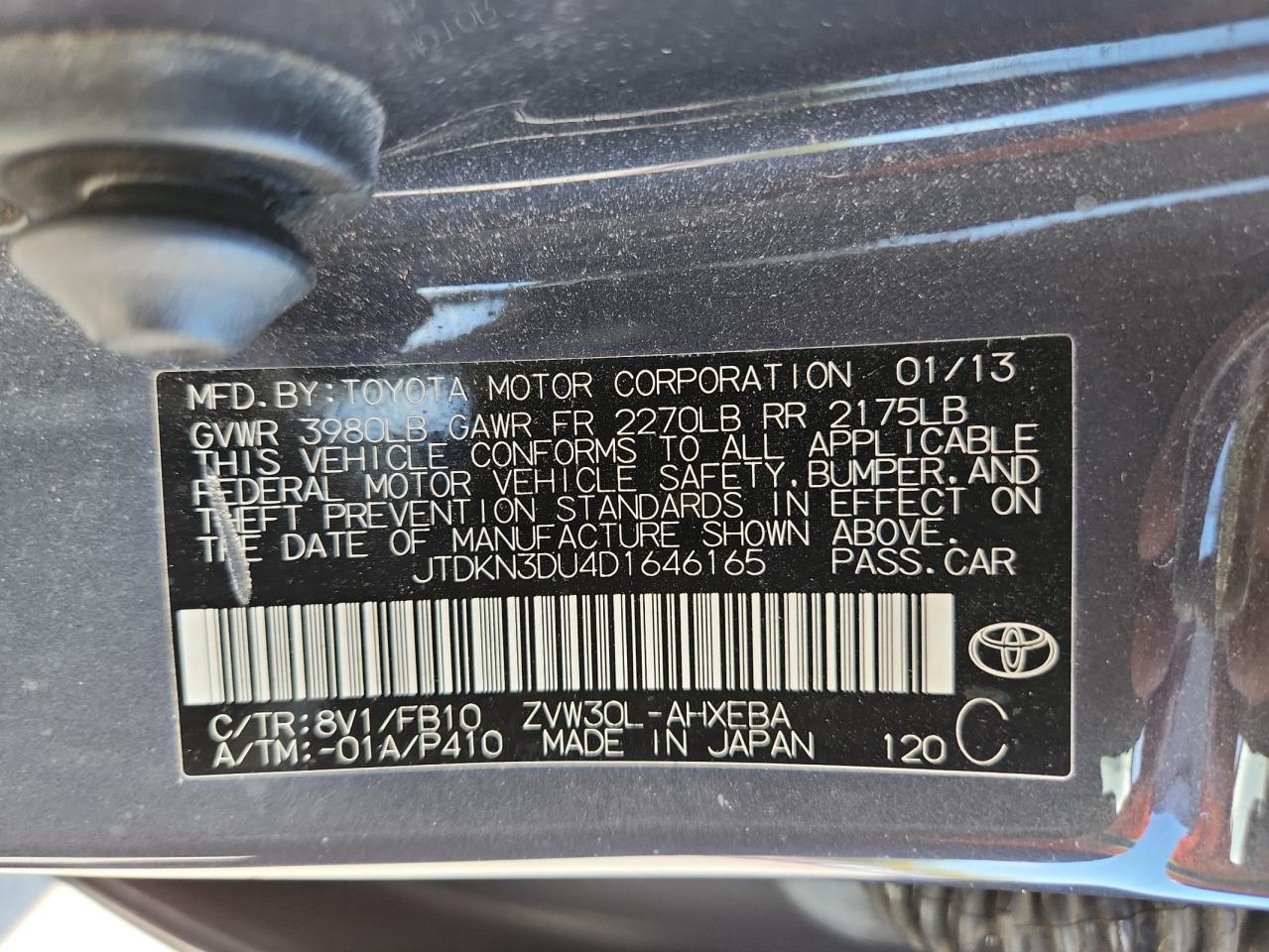2013 Toyota Prius VIN: JTDKN3DU4D1646165 Lot: 83975295
