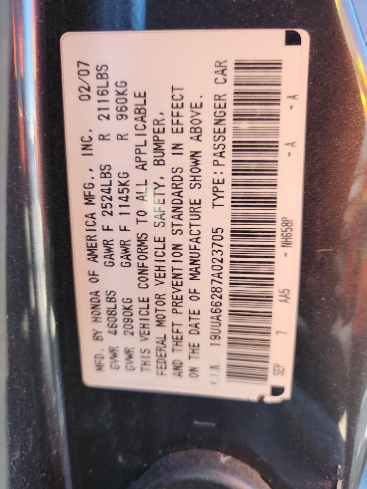2007 Acura Tl VIN: 19UUA66287A023705 Lot: 83974455