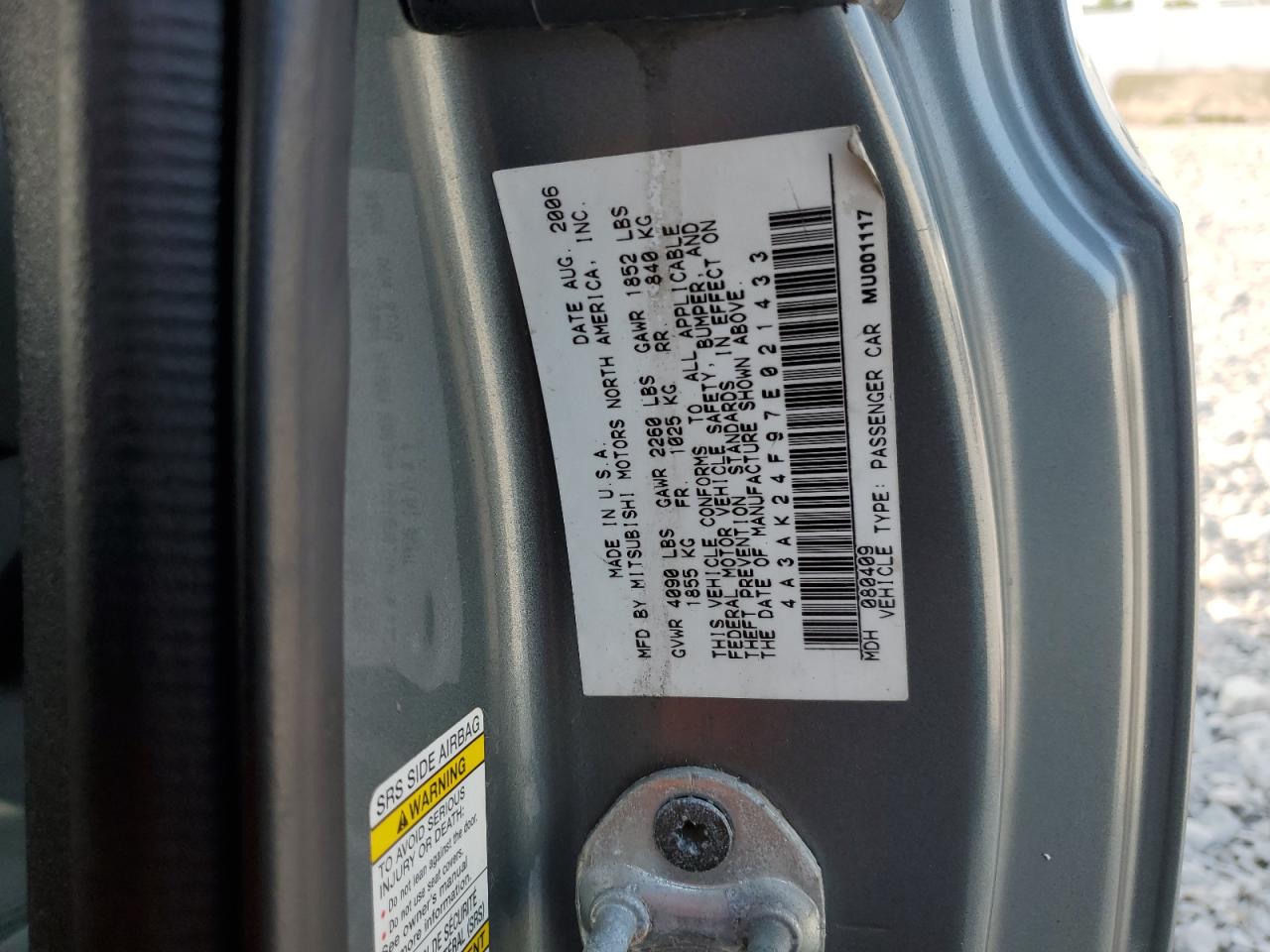 2007 Mitsubishi Eclipse VIN: 4A3AK24F97E021433 Lot: 71568355