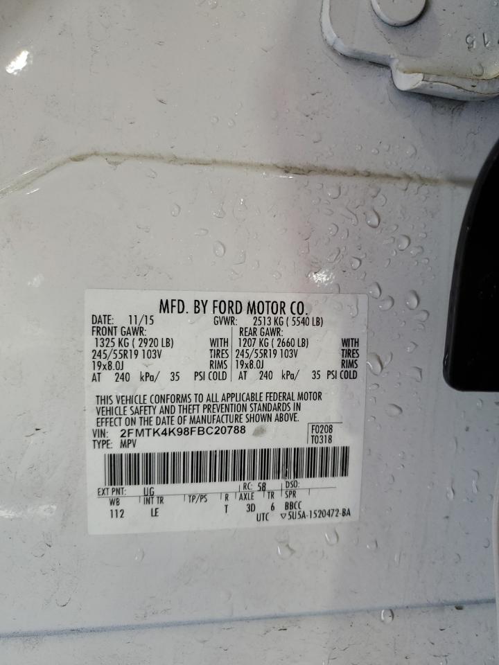 2015 Ford Edge Titanium VIN: 2FMTK4K98FBC20788 Lot: 80114525