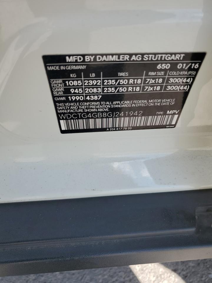 2016 Mercedes-Benz Gla 250 4Matic VIN: WDCTG4GB8GJ241942 Lot: 80106185