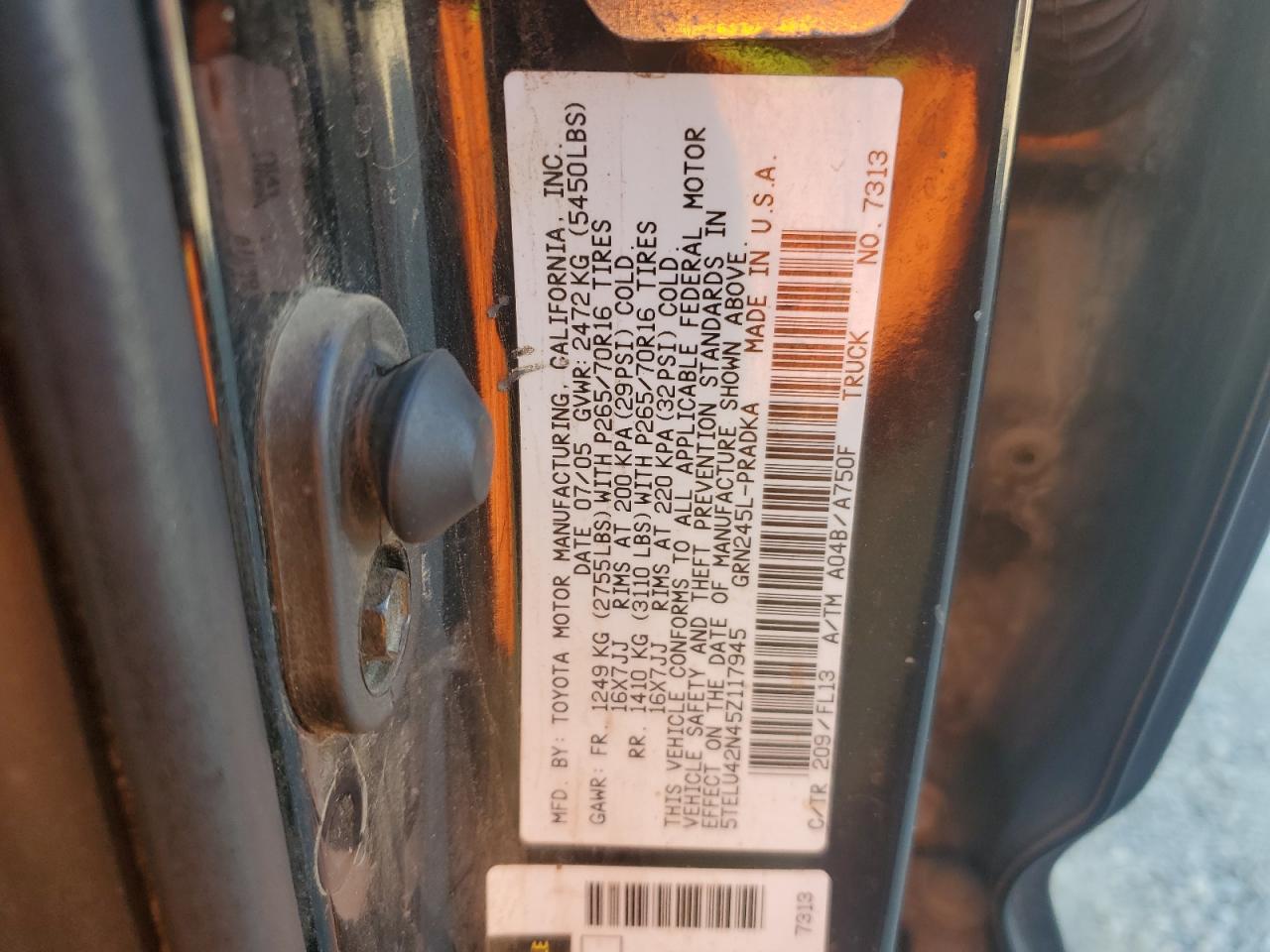 2005 Toyota Tacoma Double Cab VIN: 5TELU42N45Z117945 Lot: 81331085