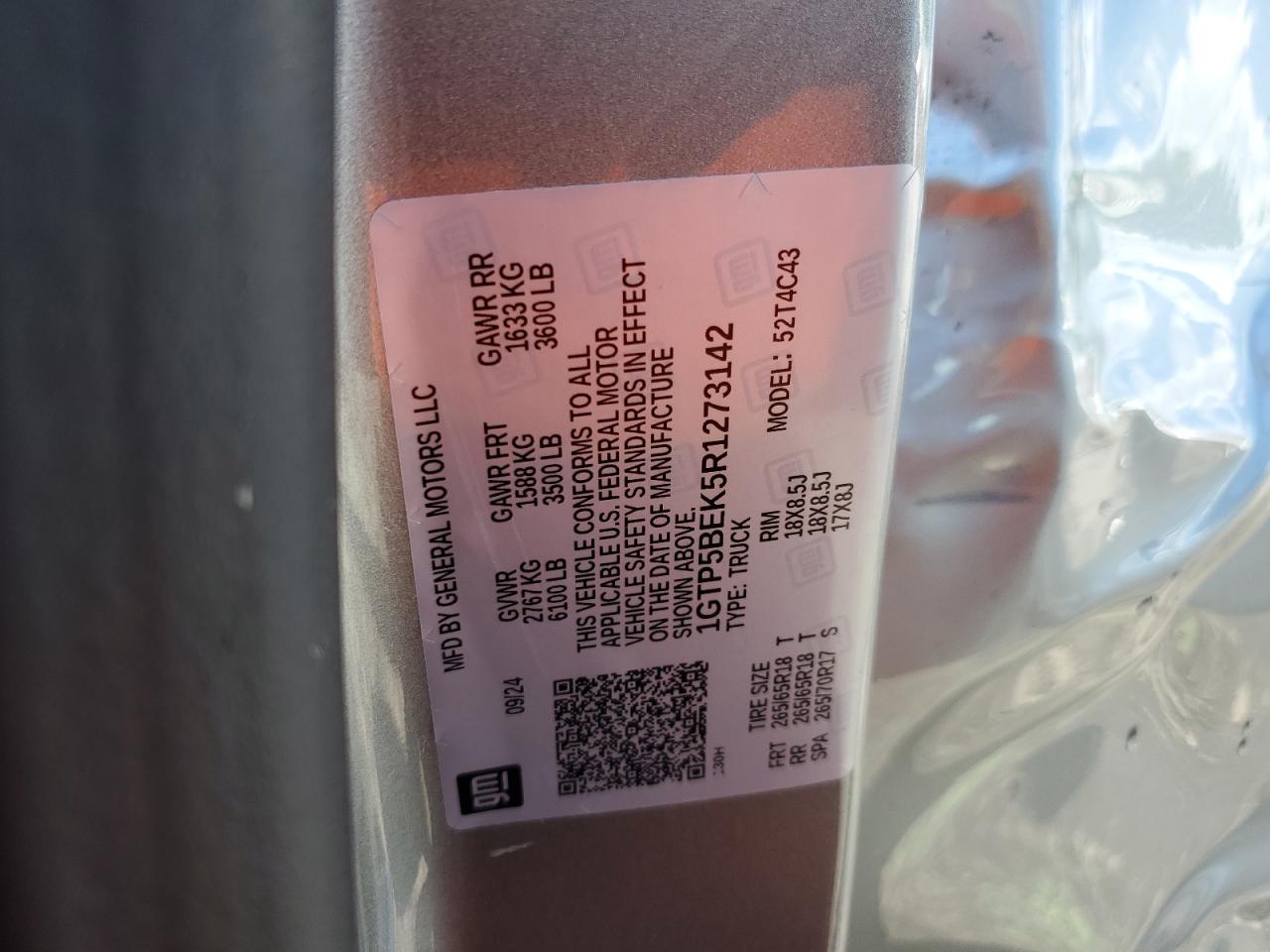 2024 GMC Canyon Elevation VIN: 1GTP5BEK5R1273142 Lot: 84556295