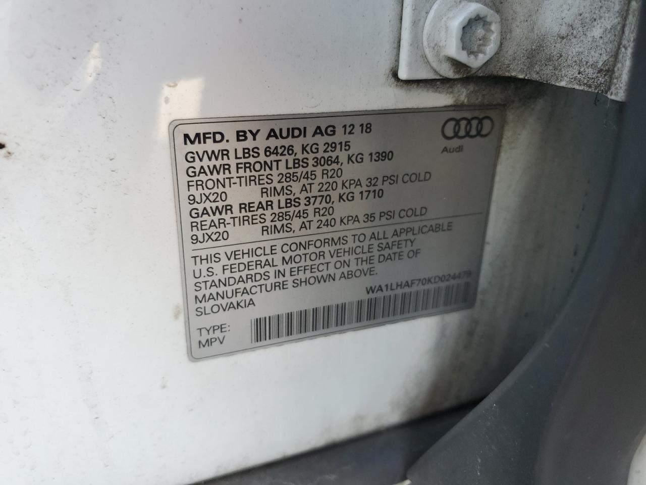 2019 Audi Q7 Premium Plus VIN: WA1LHAF70KD024479 Lot: 81413605