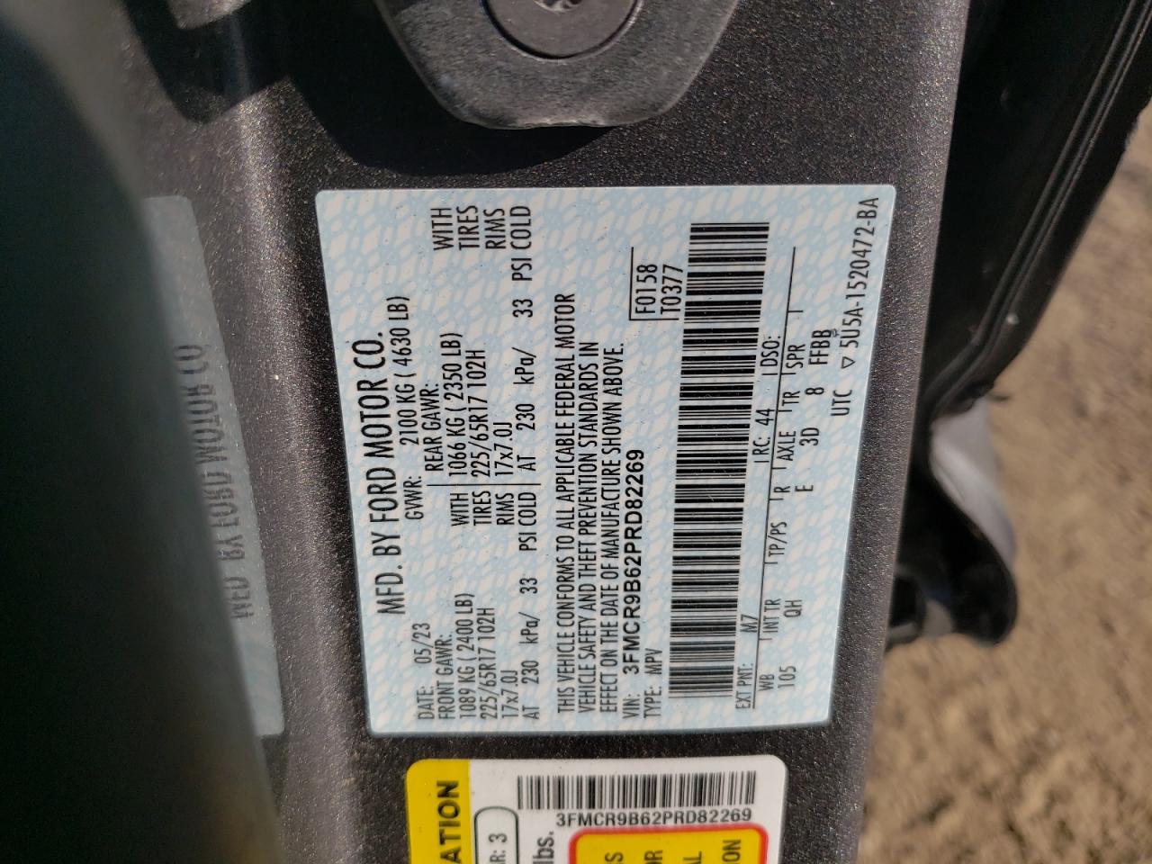 2023 Ford Bronco Sport Big Bend VIN: 3FMCR9B62PRD82269 Lot: 80319565