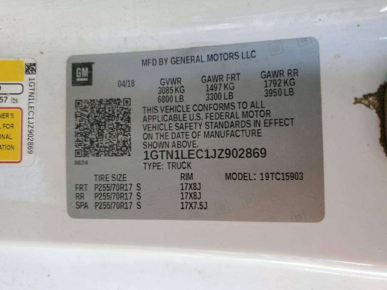 2018 GMC Sierra C1500 VIN: 1GTN1LEC1JZ902869 Lot: 81630175