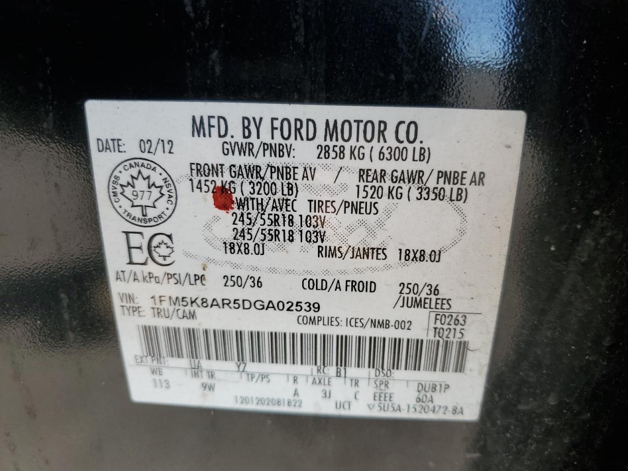 2013 Ford Explorer Police Interceptor VIN: 1FM5K8AR5DGA02539 Lot: 80191805