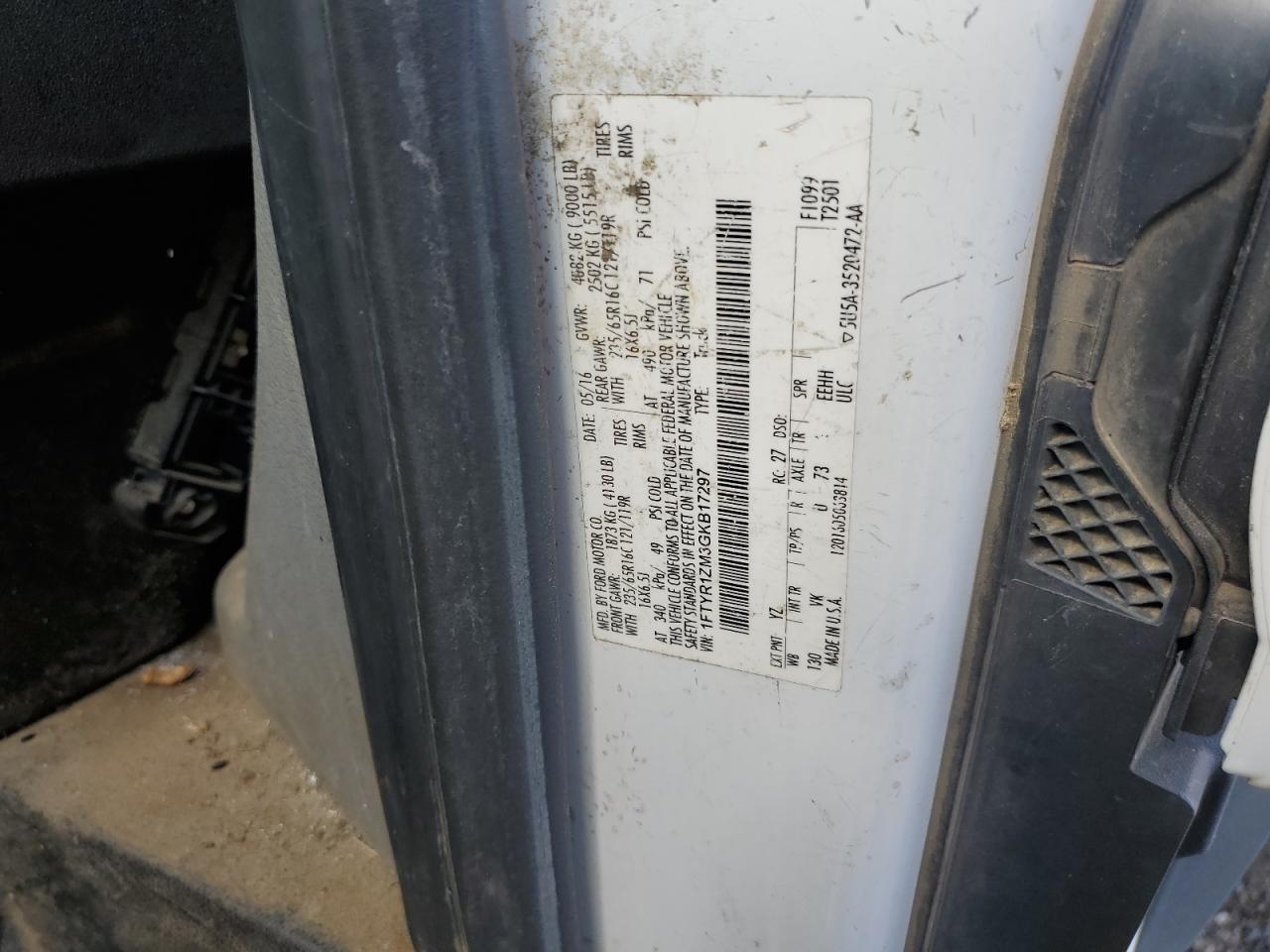 2016 Ford Transit T-250 VIN: 1FTYR1ZM3GKB17297 Lot: 86586815