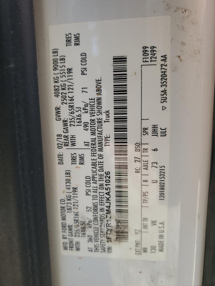 2018 Ford Transit T-250 VIN: 1FTYR1ZM4JKA51026 Lot: 80155315