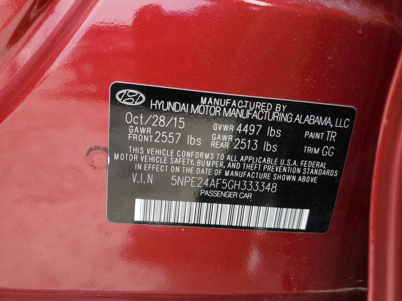 2016 Hyundai Sonata Se VIN: 5NPE24AF5GH333348 Lot: 81325305