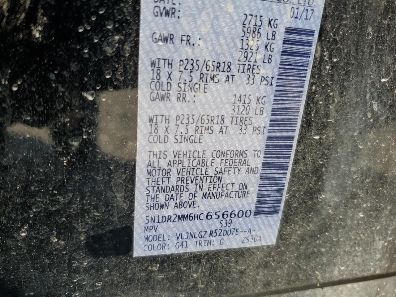 2017 Nissan Pathfinder S VIN: 5N1DR2MM6HC656600 Lot: 80462855