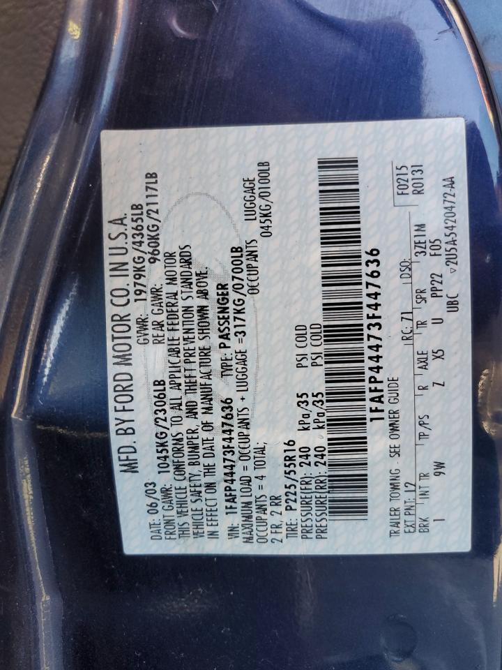 2003 Ford Mustang VIN: 1FAFP44473F447636 Lot: 81471975