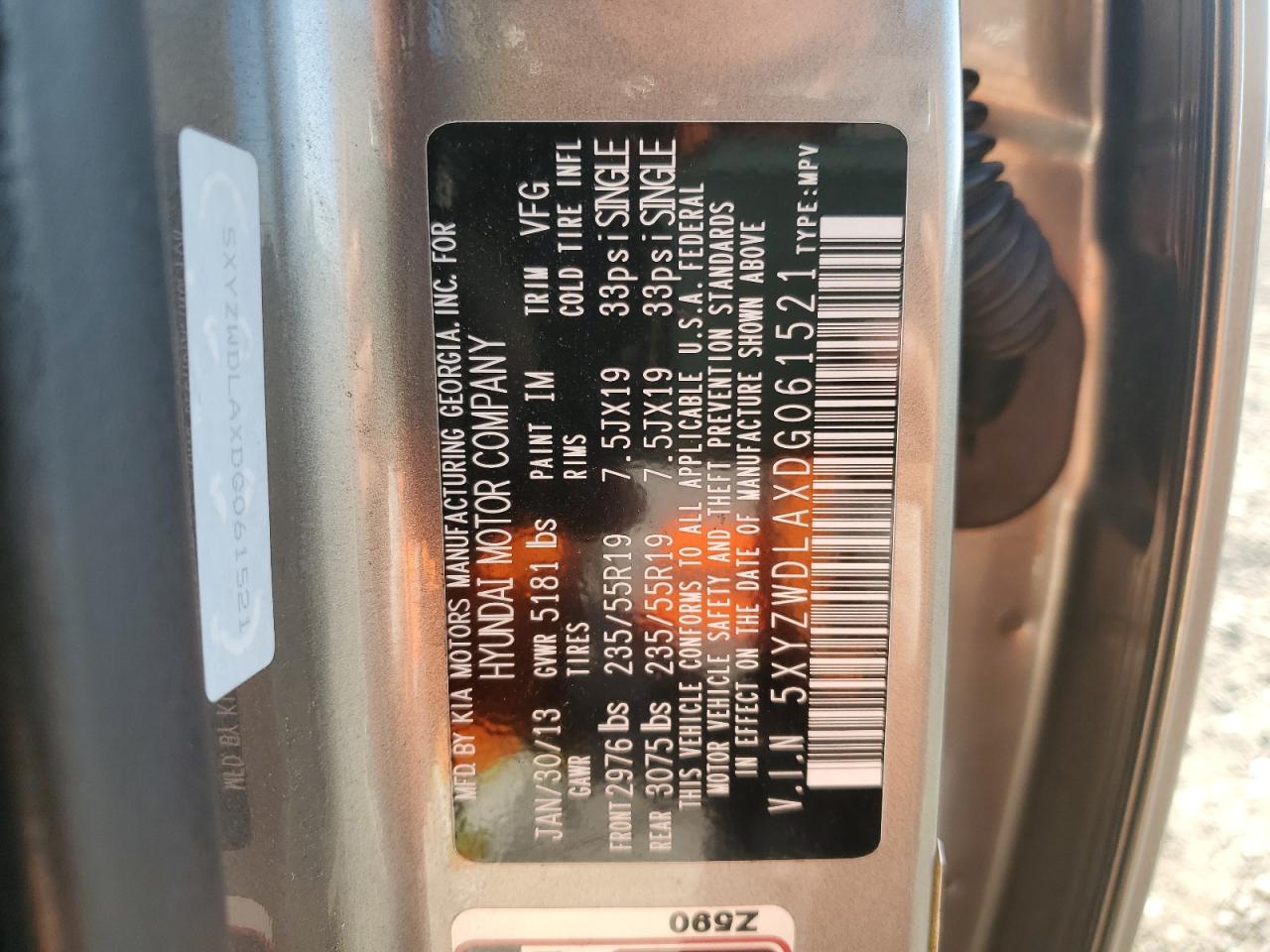 2013 Hyundai Santa Fe Sport VIN: 5XYZWDLAXDG061521 Lot: 81467455