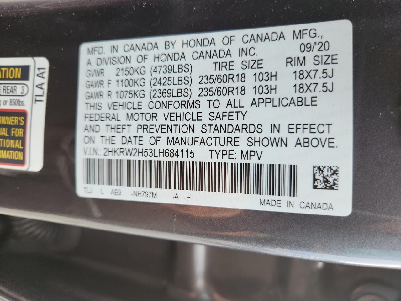 2020 Honda Cr-V Ex VIN: 2HKRW2H53LH684115 Lot: 80287115