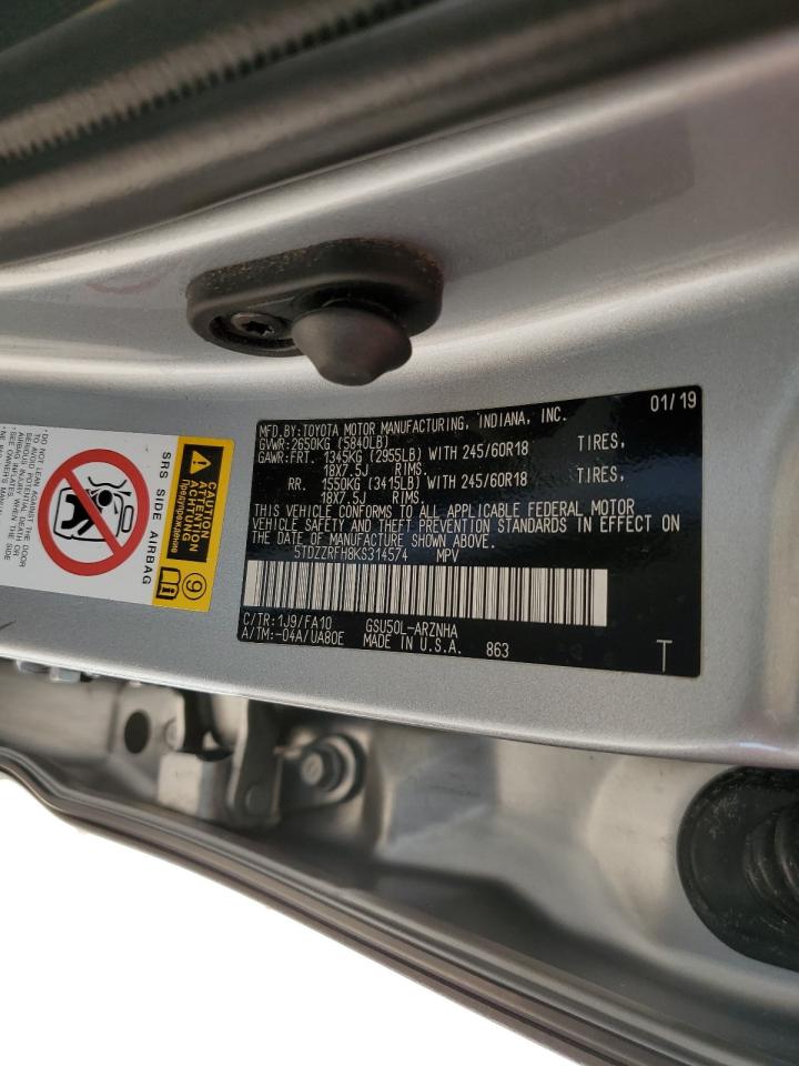 2019 Toyota Highlander Le VIN: 5TDZZRFH8KS314574 Lot: 81972755