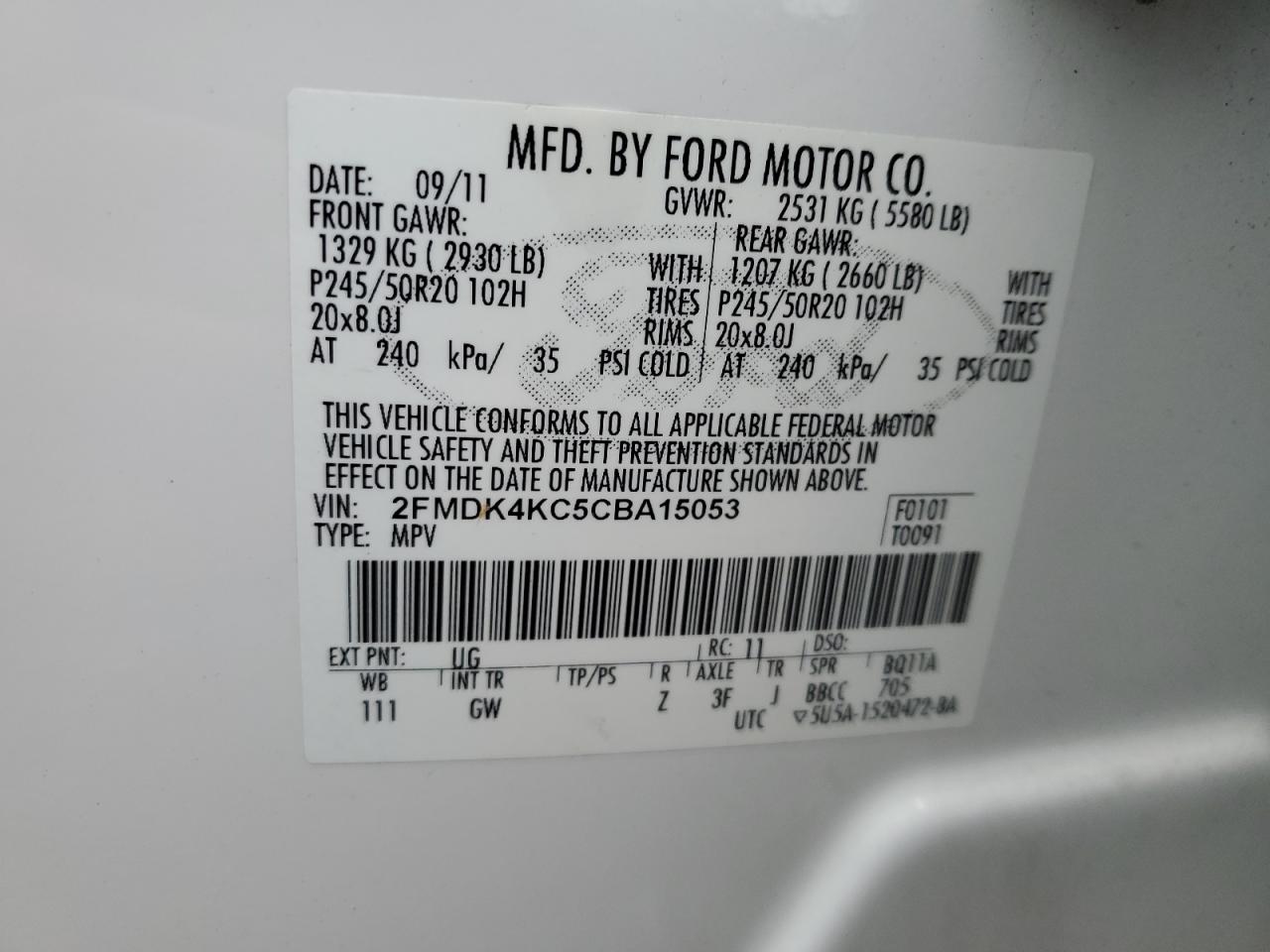 2012 Ford Edge Limited VIN: 2FMDK4KC5CBA15053 Lot: 81093195