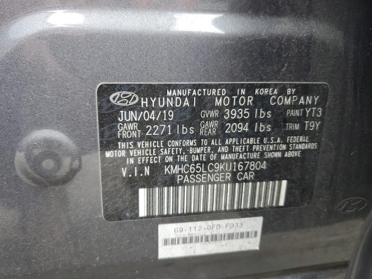 2019 Hyundai Ioniq Blue VIN: KMHC65LC9KU167804 Lot: 81054905