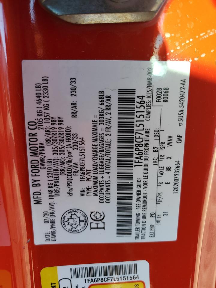 2020 Ford Mustang Gt VIN: 1FA6P8CF7L5151564 Lot: 80309865