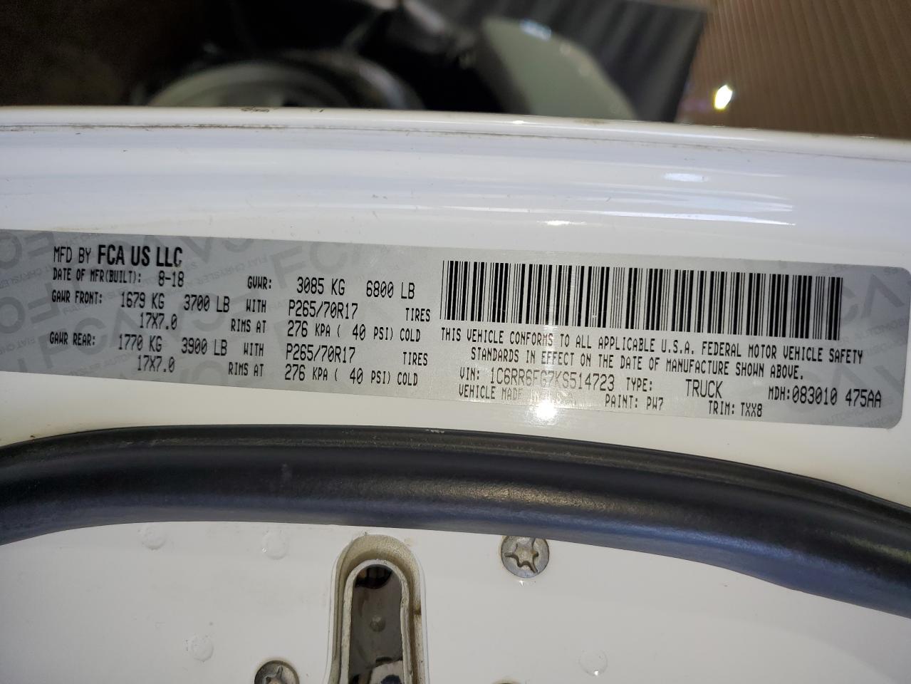 2019 Ram 1500 Classic Tradesman VIN: 1C6RR6FG7KS514723 Lot: 89546745