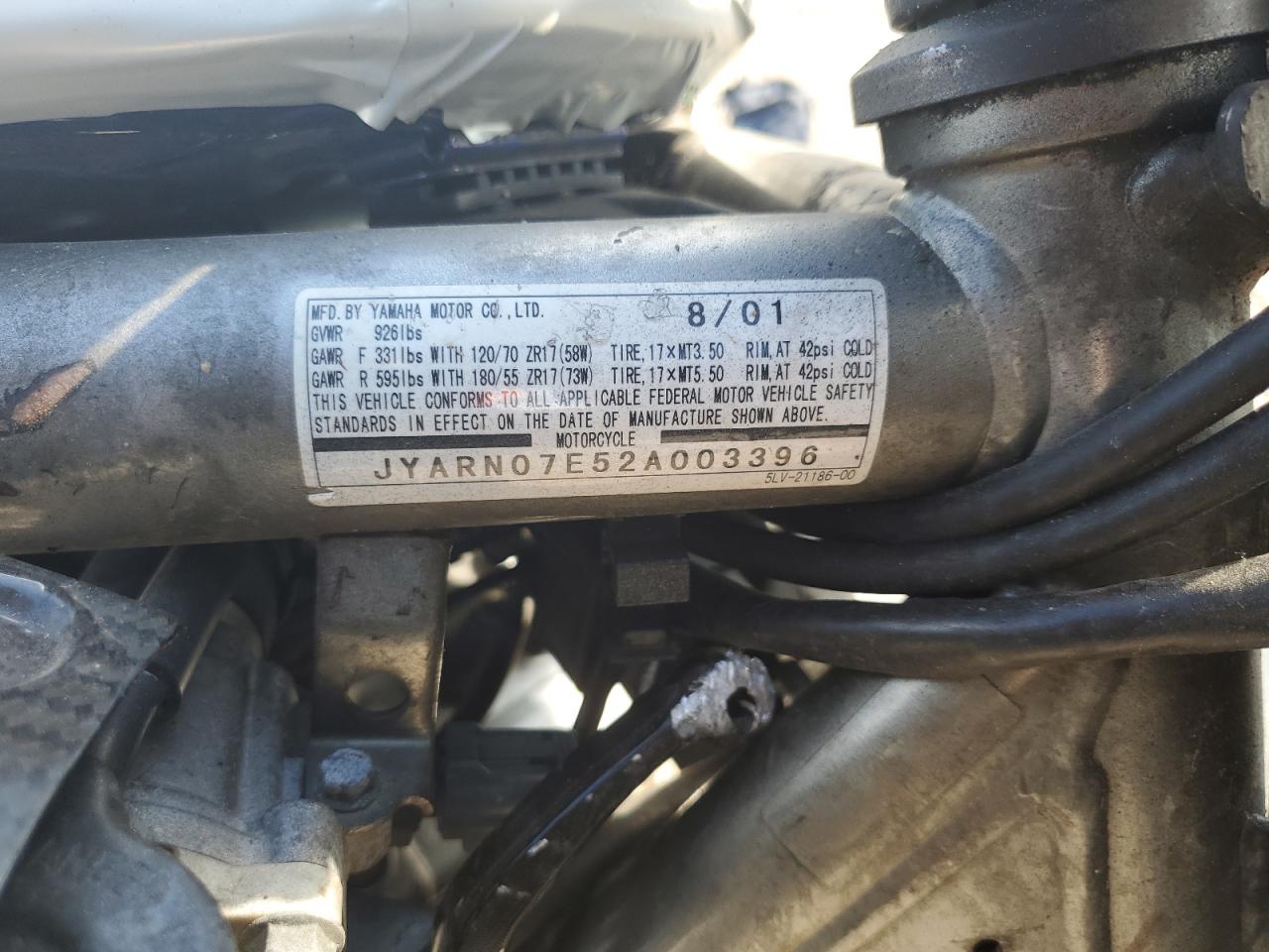 2002 Yamaha Fzs10 VIN: JYARN07E52A003396 Lot: 81054635