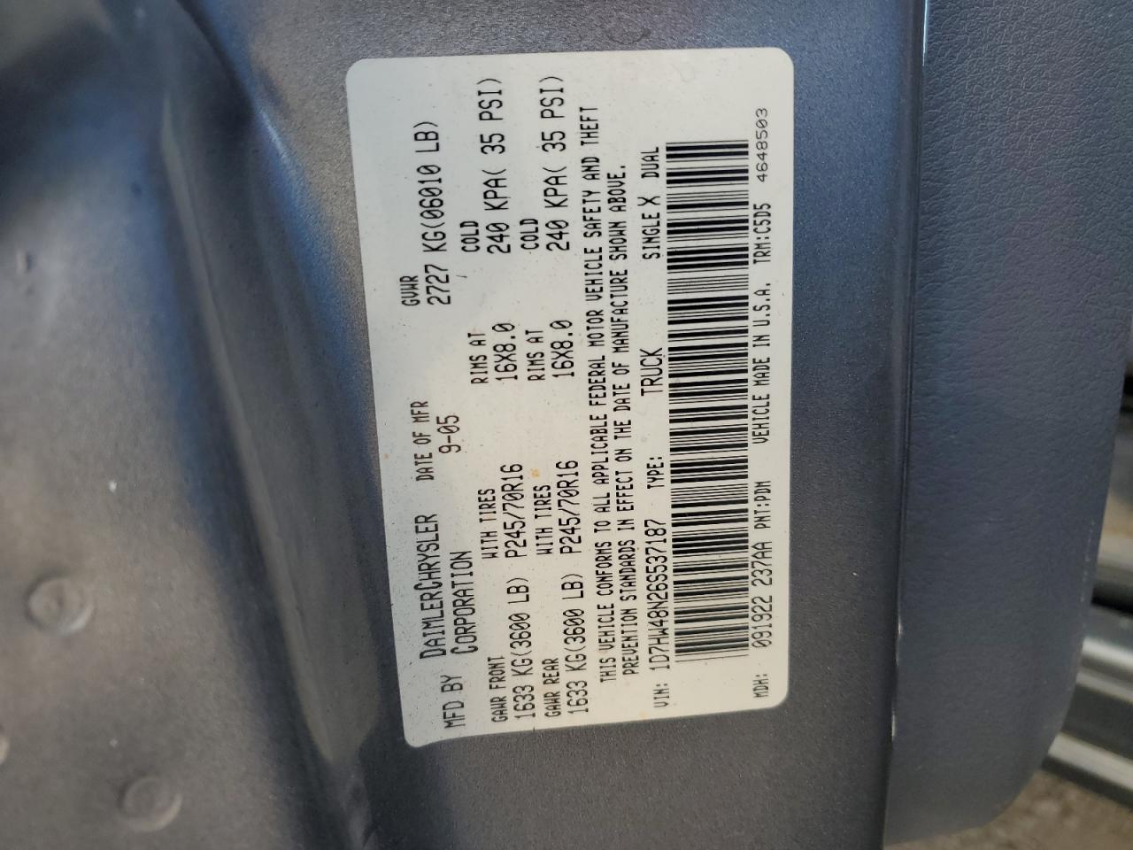 2006 Dodge Dakota Quad Slt VIN: 1D7HW48N26S537187 Lot: 81302215