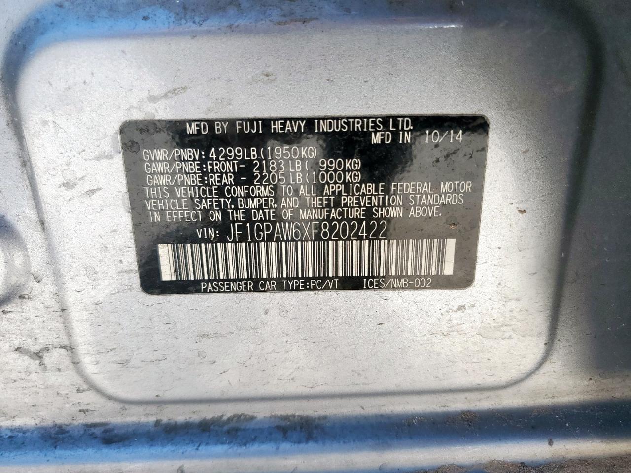 2015 Subaru Impreza Sport Limited VIN: JF1GPAW6XF8202422 Lot: 71645285