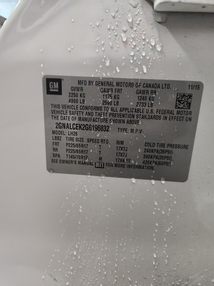 2016 Chevrolet Equinox Lt VIN: 2GNALCEK2G6196832 Lot: 80803195