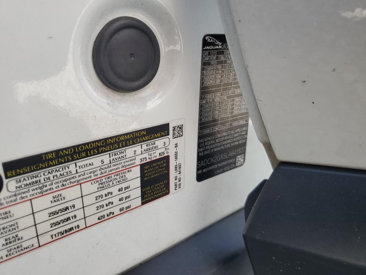 2020 Jaguar F-Pace Prestige VIN: SADCK2GX5LA641637 Lot: 72061485