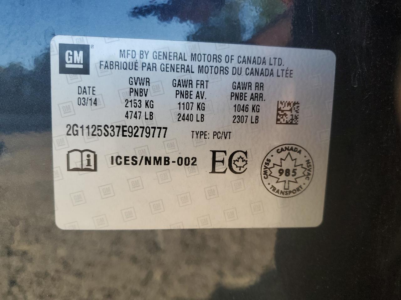 2014 Chevrolet Impala Lt VIN: 2G1125S37E9279777 Lot: 71608415