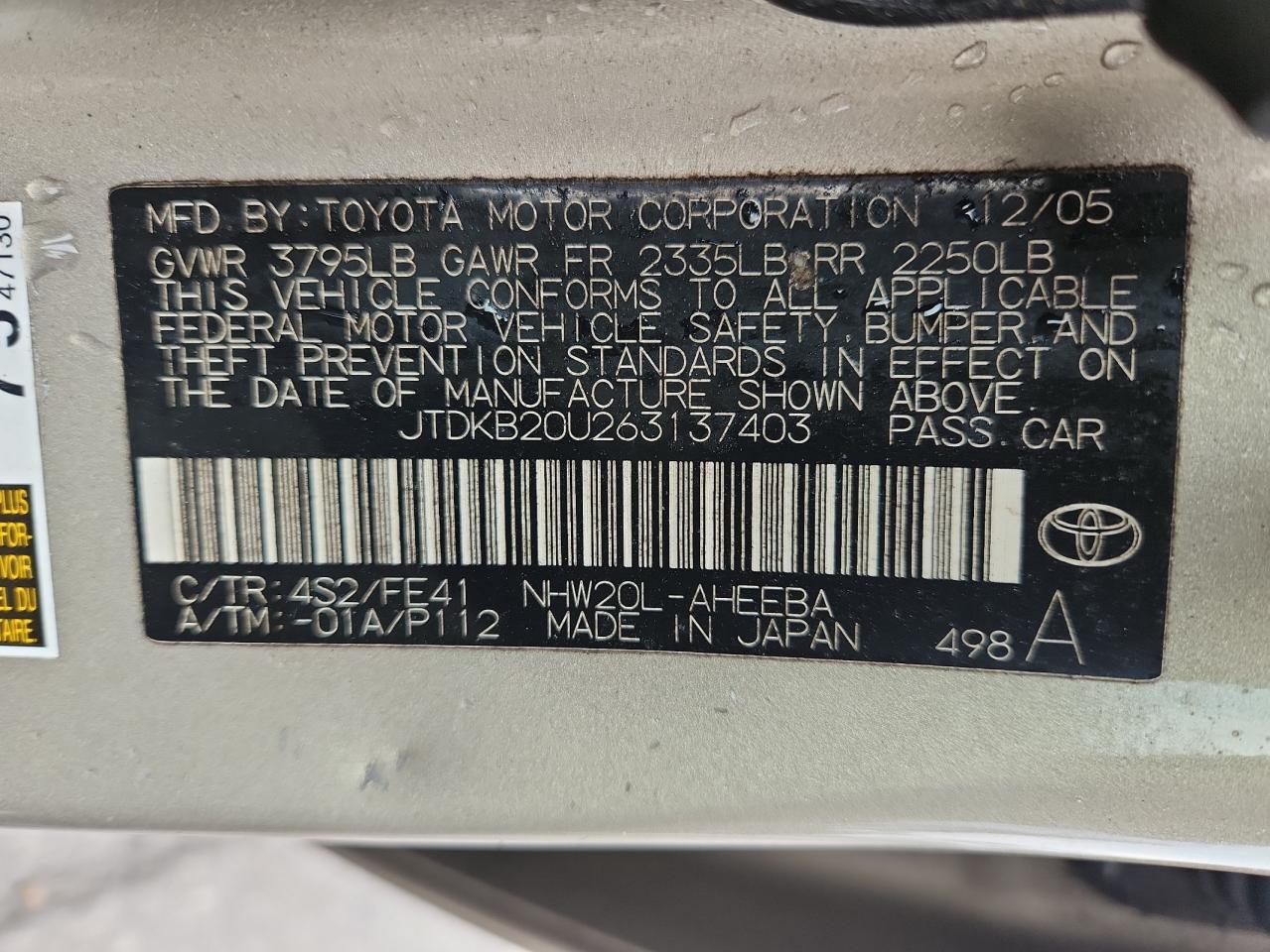 2006 Toyota Prius VIN: JTDKB20U263137403 Lot: 81903915