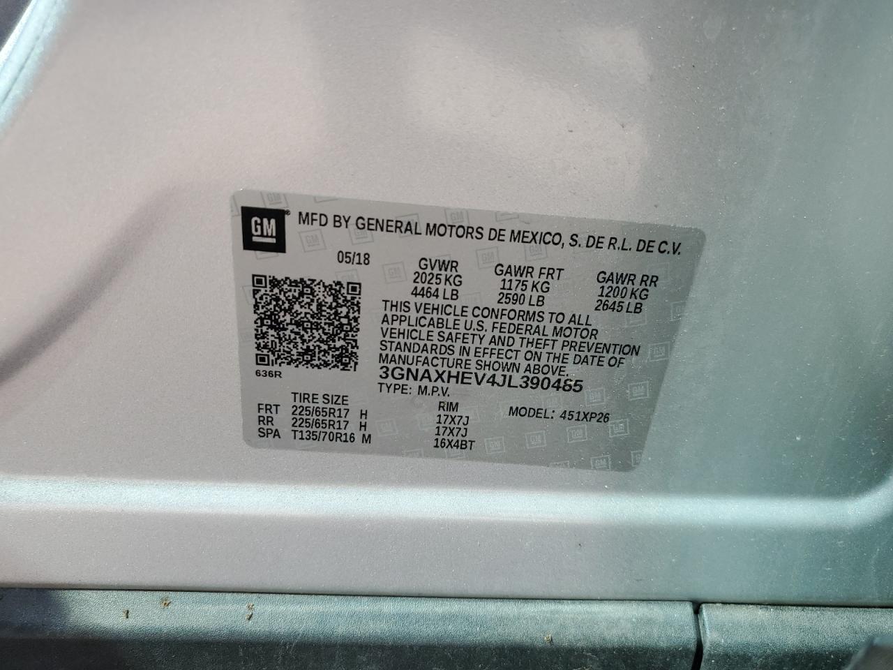 2018 Chevrolet Equinox Ls VIN: 3GNAXHEV4JL390485 Lot: 71266435